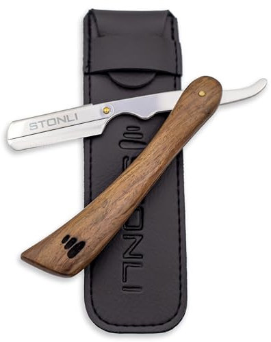 Premium Cut Throat Razor - Natural Wood Handle, Stainless Steel Swing Lock Blade Holder with Traveling Pouch - Blades Not Included (L Silver)