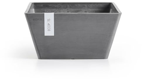 ECOPOTS Vaso da fiori Berlino grigio – 25 x 25 cm quadrato – Vaso per piante in plastica riciclata, moderno per interni ed esterni, ad esempio per erbe aromatiche