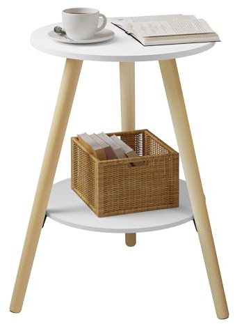 EUGAD Table Basse Ronde, Table d'Appoint à 2 Étages, en Bois Massif et MDF, 38x38x55 cm