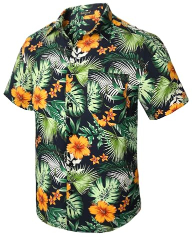 Enlision Chemise Hawaïenne Homme Casual Chemises à Fleurs Manches Courtes Été Vert Imprimé Hawaii de Plage Vacances avec Poche 4XL