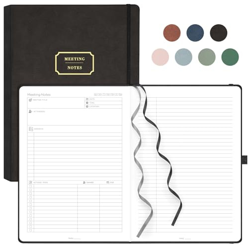 EMSHOI Meeting-Notizbuch, A4, 240 Seiten, gebundenes Tagebuch, To-Do-Liste, Notizblock, Produktivitätsplaner, Projektorganisator, 100 g/m² Papier, Leder-Tagebuch für Damen und Herr