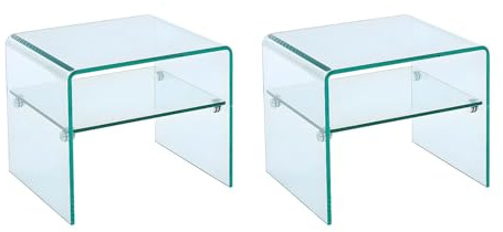 Vente-unique - Lot de 2 Tables de Chevet - 1 Niche - Verre trempé - STILEOS