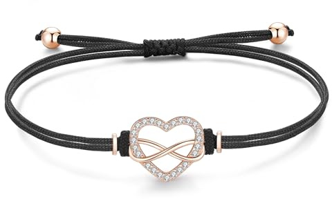 Jrêveinfini Unendlichkeitszeichen Armband Damen Mädchen Kinder Silber 925, Herz Infinity Armband Armreif Mutter Tochter Mama, Stoff Schwarz Personalisiertes Armband Freundschaft Geschenke für Frauen
