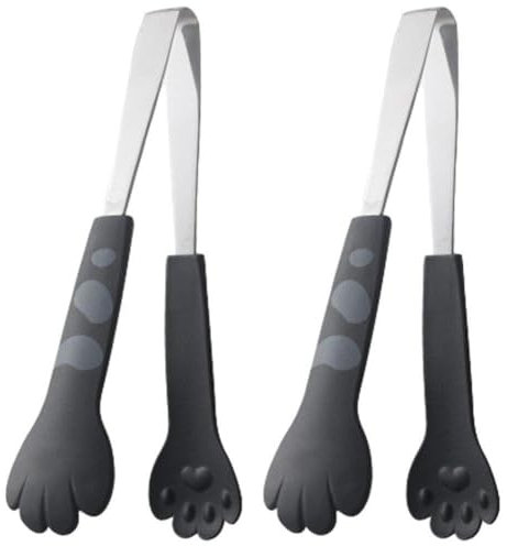 Baokuan 2pcs Multifunctional Mini Food Clip with Skid-proof Cat Caw Shape Silicone Stainless Steel Food Tongs for Sweets Barbecue Buffet Salad Ice