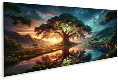 islandburner Prime Bild auf Leinwand Majestätischer Baum mystische Landschaft Großformat Zentrum Bilder Wandbilder Poster