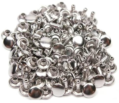 100 Pcs Leather Rivets, 6mm x 10mm Double Cap Rivets Metal Studs for Clothes Shoes Handbag Belts Crafts, Silver
