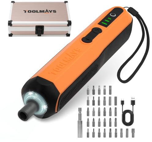 TOOLMAYS 4V Akkuschrauber Set, 32-tlg. CRV Bit-Set, 1,5Ah Mini Akkuschrauber | akkuschrauber klein mit Intelligente Stopptechnologie und 3 Drehmomenteinstellungen, Ideal für Geschenk