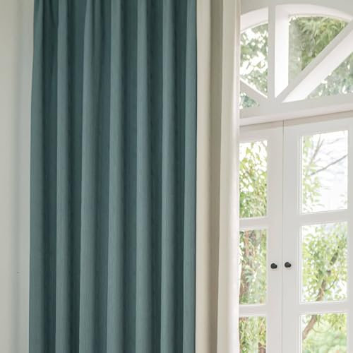 Musihy Blickdichter Vorhang mit Ösen, 132 x 229 cm Teal Cremeweiß Patchwork Raumverdunkelung Tüllen Thermovorhänge für Schlafzimmer und Wohnzimmer