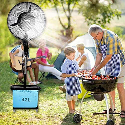 Preferspace Ventilador de nebulización al aire libre, Ventilador de pie con altura ajustable, 3 velocidades, Oscilación de 90°, Ventilador para patio, jardín, patio trasero, negro