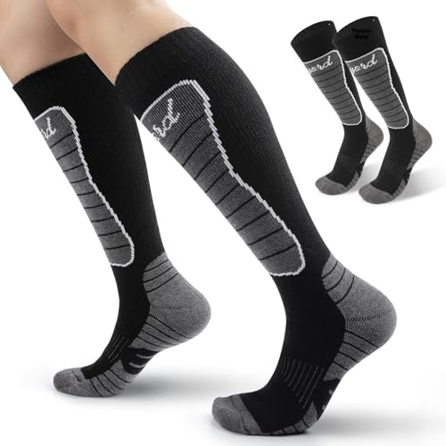 Funyord 2 Paires Chaussette de Ski Laine Mérinos pour Hommes, Chaussettes Thermiques pour Ski, Randonnée, Cyclisme, Sport d'hiver