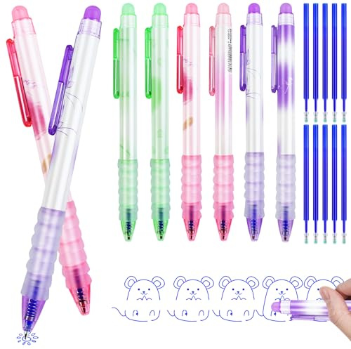 MirraSwit 6 Stück Blau Stifte zum Wegradieren mit 10 Pen-Nachfüllungen, 0.5mm Kugelschreiber mit Radiergummi, Kuli Radierbar Gelschreiber, Radierbarer Tintenroller für Studenten Geschenk