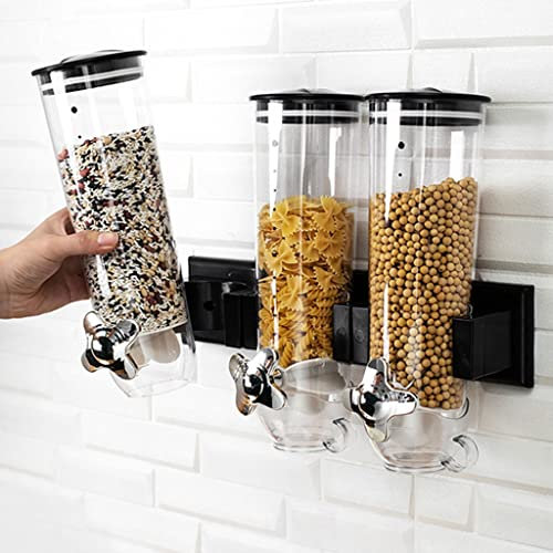 WOTZOV 4,5-l-Dreifach-Lebensmittelspender mit 3 Tassen, an der Küche an der Wand montierter Getreidespender, zum Aufbewahren von Müsli, Nüssen, Kaffeebohnen, Süßigkeiten, Snacks