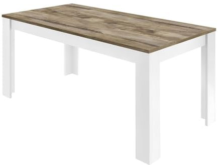 AltoBuy Antik - Table Repas 180cm Blanc Laqué Brillant Plateau Aspect Bois Antik