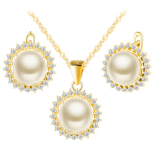 MicLee Damen 925 Silber Zirkonia Ketten Anhänger und Ohrringe Elegantes Perlen Schmucksets Kreative Sonnenblume Halskette Ohrhänger Modeschmuck Party Bijouterie