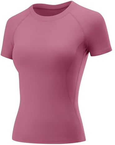 Rapbin T-shirt dam sporttopp gym topp yoga rund hals lätt andas sportskjorta träning löpning funktionell skjorta sommar fitness löptröja, Grårosa, M