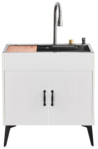 Lavello Cucina con Mobile,Lavandino da Esterno in Acciaio Inox,Mobiletto Bagno con Rubinetto,Scarico,Lavatoio da Giardino,Lavabo di Utilità per Interno,Ristorante,Bar,Caffè,Garage,Lavanderia(White,75x
