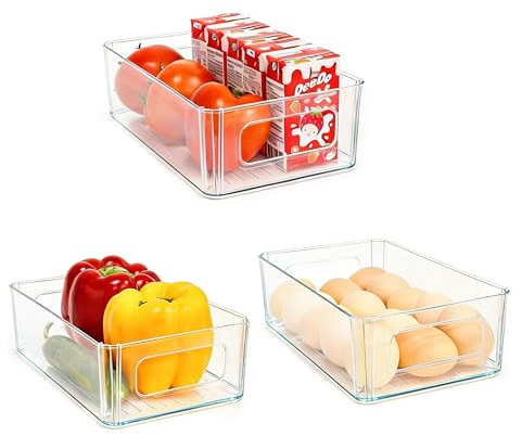 HanYun 3 Pack Kühlschrank Organizers, Fridge Organisers Durchsichtig Aufbewahrungsbox Organizer Küchen Kühlschrank Organizer für Speisekammer, Gefrierschrank, Schrank, Schublade, Büro