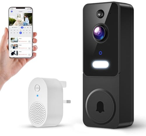BoilNano 1080P Video Doorbell Camera Wireless, Cloud Storage, Live View, 2-Way Talk, Night Vision, Included Ring Chime, 2.4Ghz WiFi, Indoor/Outdoor Surveillance, Real-Time Alert