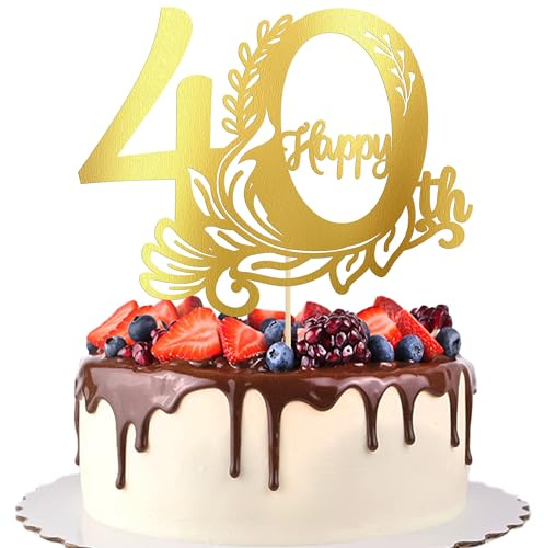 Gyufise 1Pcs Happy 40th Birthday Cake Topper 40 Fabulous Cake Topper Cheers to 40 Cake Decoration for 40th Birthday Anniversary Party Decoration Supplies Gold