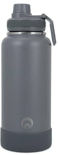 Restore Raid Stainless Steel 1L Water Bottle, Double Wall Large Solid Colour Metal Bottle, Leakproof Lid, Keeps Liquid Hot/Cold, Ideal for All Day Hydration (Grey, 1000, litres)