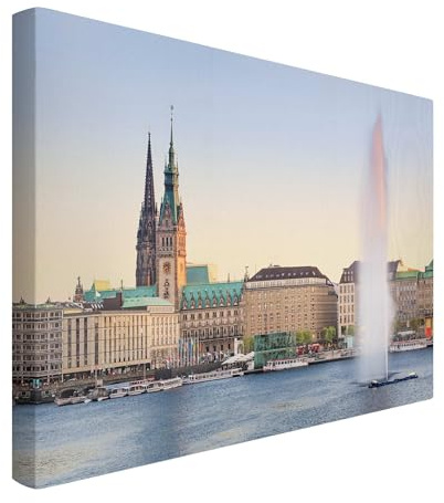 micasia Akustikbild Skyline Schallschutzbild 4cm Keilrahmen & Schallabsorber - Hamburg Modern braun Wohnzimmer Schlafzimmer Bild für bessere Raumakustik 1860 (70x50cm)