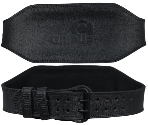 GripUp Gewichthebergürtel aus Leder – 7mm Dick, Verstellbarer Trainingsgürtel mit Gepolsterter Lendenwirbelstütze – Premium Fitness & Powerlifting Gürtel für Männer & Frauen (Schwarz 6, L)