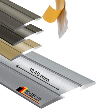 KARAT Übergangsprofil Selbstklebend Silber 1340 mm Alu - Länge 1m, Breite 36 mm - Übergangsschiene Aluminium eloxiert, Übergangsleiste ohne Bohren Abdeckleiste Firm