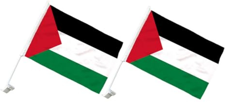 GALPADA Drapeaux Palestiniens Décoratifs En Polyester Avec Mât Pour Vitre De Voiture, Lot De 2 Petits Drapeaux Palestiniens, Décoration De Drapeau National Pour Fenêtre De Voiture
