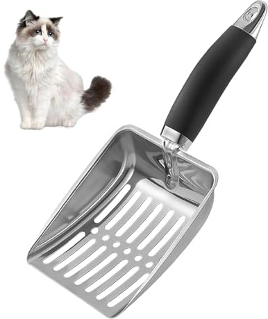 Biliant Katzenstreuschaufel, Katzenstreu-Schaufel aus Aluminiumlegierung, Katzenschaufel für Katzenklo, Katzenstreuschaufel Metall mit Handlichem Griff, für Katzenklo, Silber (1 Stück)