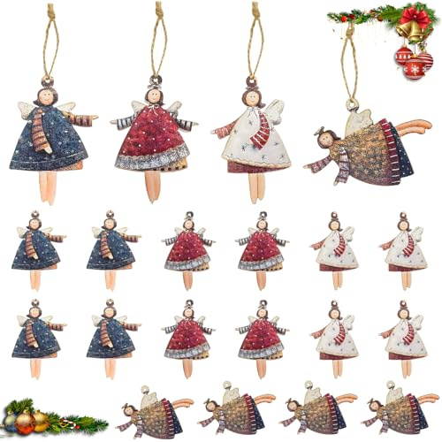20 Stück Weihnachtsanhänger Engel,Weihnachtsengel Anhänger Holz,Engel Anhänger Weihnachten,Weihnachtsanhänger Deko für Weihnachtsbaum Kamin (Stil 1)