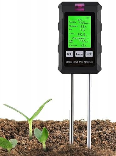 Kraslaw 6-in-1 Boden-Tester, pH Messgerät Erde mit Feuchtigkeit/Fruchtbarkeit/Temperatur/Licht/Luftfeuchtigkeit, Boden pH-Meter für Garten, Rasen, Balkon & Gewächshaus
