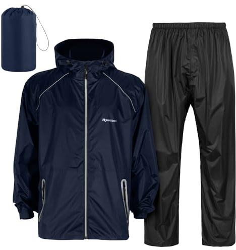 SOPPY Waterproof Rainsuit Jacket Pants Suits for Men Women, Hooded Rain Jacket Waterproof Rain Coat with Trousers, Packable Raincoat Sets with Carrying Bag for Fishing Hiking Camping, Black