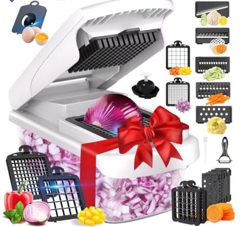 Vegetable Chopper Cutter & Mandoline Vegetable Slicer - Veggie Onion Salad Food Chopper Manual - Potato Chipper - Veg Chopper and Dicer - Kitchen Tools & Gadgets (Green)
