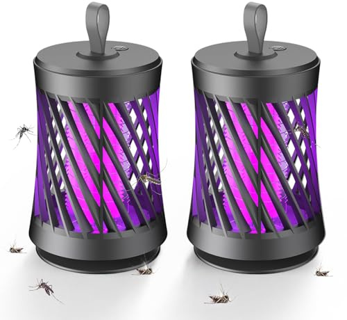 2 Stück Insektenvernichter Elektrisch, Fliegenfalle Elektrisch, Wiederaufladbare USB Mückenfalle Elektrisch, UV Mückenlampe, Fliegenfänger Insektenfalle Nachtlicht für Innen und Außenbereiche(Grau)