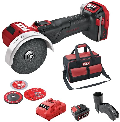 Flex Akku Winkelschleifer LBE 76 12-EC Set (schwarz/rot, LBE 76 12-EC C + CA + Akku + Tasche, 12 V, mit LED-Anzeige, ergonomisches Design, viel Stauraum, kurze Ladezeiten) 535121