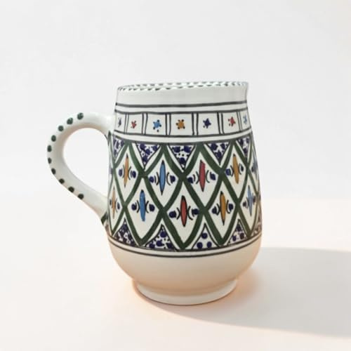 Brocca Caraffa in Ceramica Artigianale Arabesque Verde da 1 Litro – Design con Decori Geometrici Dipinti a Mano – Caraffa Decorativa per Tavola e Vaso per Fiori, Stile Tradizionale Tunisino