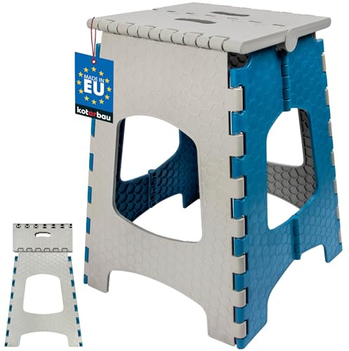 KOTARBAU® Marchepied Pliable, Tabouret Pliant 44 cm, Plastique | Marche Pied, Escabeau Pliant, Tabouret Pliable, Gris + Bleu