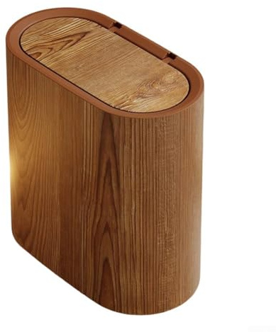 BlesConi Pattumiera sottile salvaspazio con coperchio, contenitore in plastica stretta per bagno o cucina, design elegante a doppio tubo (venature del legno)