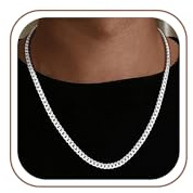 SLOONG Silver Chain Necklace for Men - 5mm Sterling Silver Over Cuban Chain Necklaces Hip Hop Necklace Jewellery Gifts for Men Boyfriend Father 18/20/22/24/26 Inch