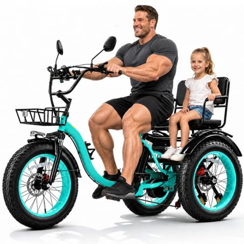 KAKIGO Electric Trikes for Adults UK,48V15.6Ah Electric Tricycle for Adults UK,20x4Fat Tire Aluminum Folding E Trike,90KM Range,25KM/h,Front&Rear Basket&Differential
