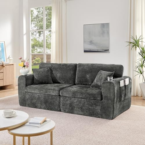 kowdom 2-sitsig relaxsoffa, svart – liten soffa med chenille-överdrag, sidoficka och mugghållare, inkl. kudde, platsbesparande