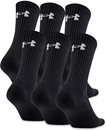 Under Armour Adult Charged Cotton Crew Socks, Multipairs , Black/Gray (6-Pairs) , Large