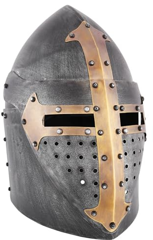 Battle-Merchant Topfhelm mit klappbarem Visier, 1,6 mm Stahl, Antikfinish