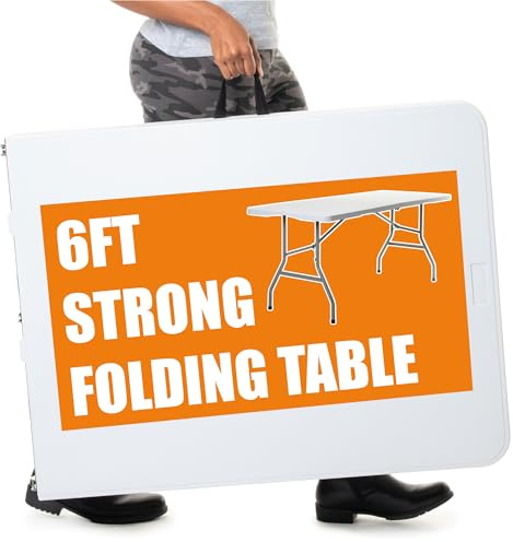 Bishop 6ft Heavy Duty Folding Table - White (Holds upto 250kg) | Portable trestle table for indoor/outdoor dining, Picnic, camping, BBQ