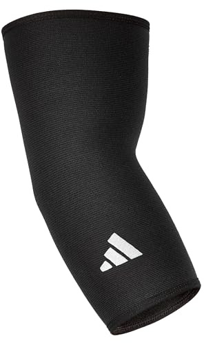 adidas Elbow Support Sleeve - Seamless and Smooth Elbow Support for Training, Competitions, and General Fitness - Ergonomic Design, Nylon Trim - Durable & Breathable - Black (Red Logo), Large