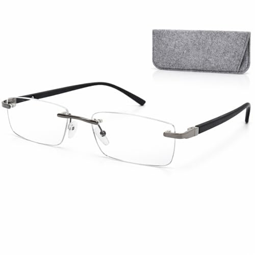 Randlose rechteckige Lesebrille +2.5 Schwarz mit Etui für Damen und Herren