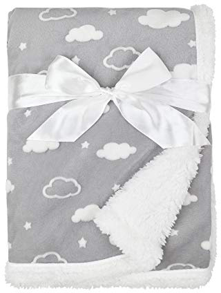 American Baby Company Heavenly Soft Chenille Sherpa Receiving Blanket (30 x 35), 3D Gray, Warm and Cozy for Boys and Girls, Ideal for Baby Carrier, Stroller, and Travel