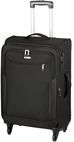 Bowatex Koffer 67 cm mittlerer Weicher Rollen Stoff Trolley Schwarz 80 Liter
