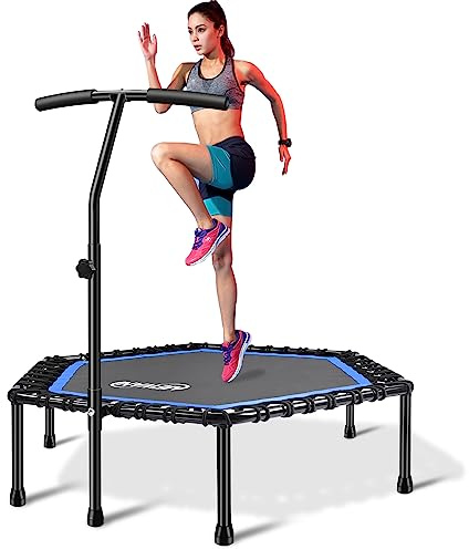 Newan 48'' Fitness Trampoline with Adjustable Handle Bar, Silent Trampoline Bungee Rebounder Jumping Cardio Trainer Workout for Adults - Max Limit 330 lbs