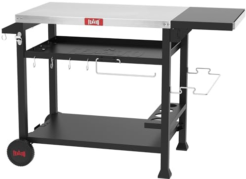 Feasto Grillwagen Outdoor wetterfest Grilltisch Pizzatisch Outdoor-Küche | 125x64x84cm grill beistelltisch outdoor mit klappbarem Beistelltisch, Outdoor Servierwagen für Küche, Terrasse, Buffet